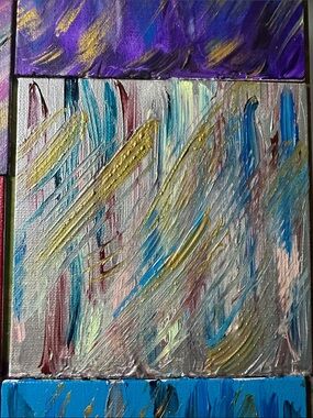 8x8 Abstract Brushstroke Canvas Art in Blue, Gold, Teal